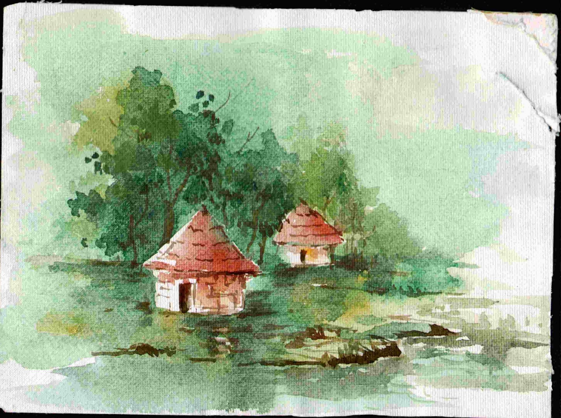 how to draw easy scenery drawing with oil pastel landscape village scenery  drawing step by step from prakitik sinari Watch Video  HiFiMovco