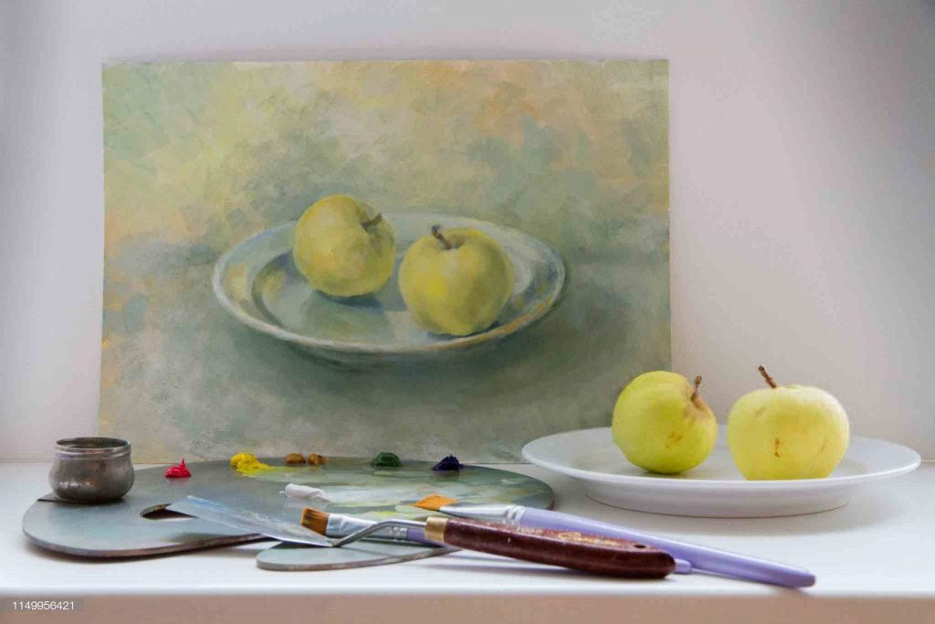 Still Life, Oil Painting, Handmade Drawing Stock Photo - Image of objects,  nature: 191260976